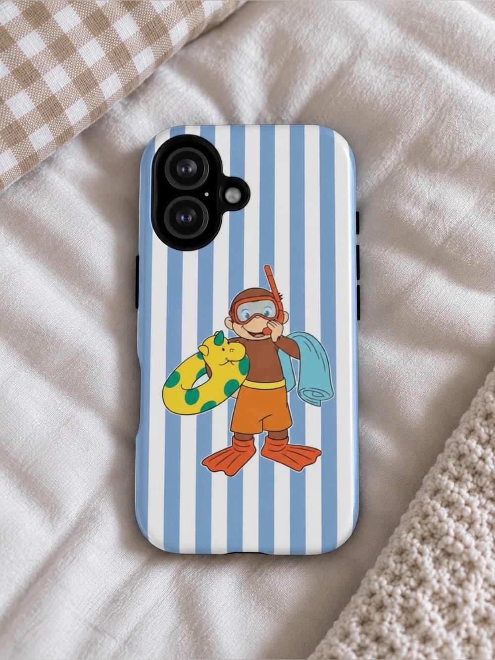 Cute Snorkeling Curious George Blue Tough Phone Case